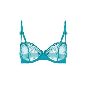 NWOT Simone Perele Turquoise Delice Sheer Demi Embroidered Bra SZ 34E